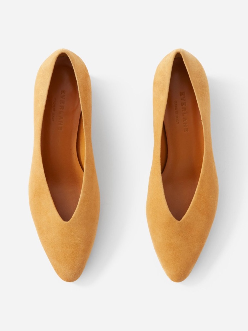Everlane The V Heel in Mustard Suede.